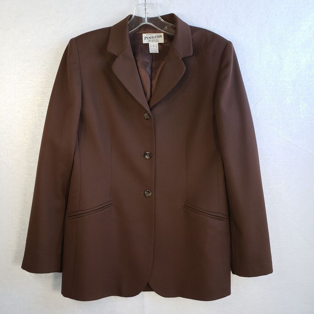 Pendleton Blazer Jacket Womens Size 4 100% Virgin Wool Brown Vintage USA Fabric